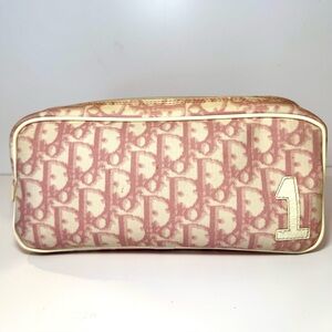 Christian Dior Pink And White Monogram Logo Vintage Y2K Cosmetic Bag